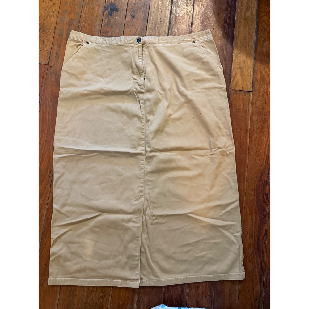 Avenue Womens Khaki Stretch Cotton Maxi Skirt Tan Size 22 Casual Straight Slit